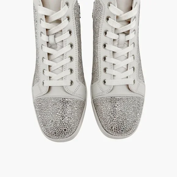 Christian Louboutin Louis Strass High Top Sneakers Size 40 US 10 White Crystal - Picture 4 of 15